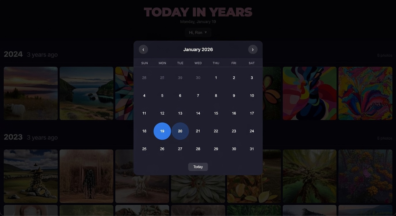 Self-hosted photo memories app showing photos from past years on Synology NAS