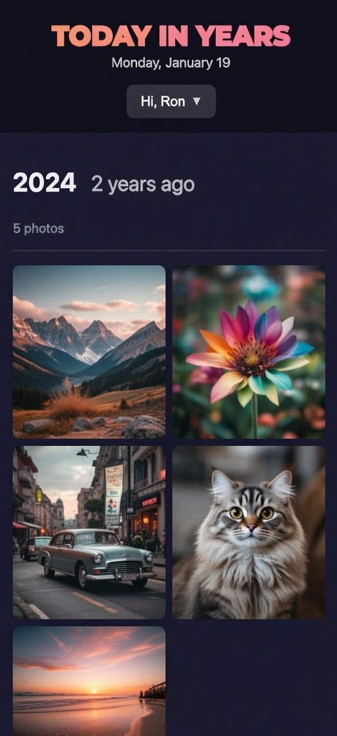 Synology Photos memories on mobile - Today in Years app showing on this day photos